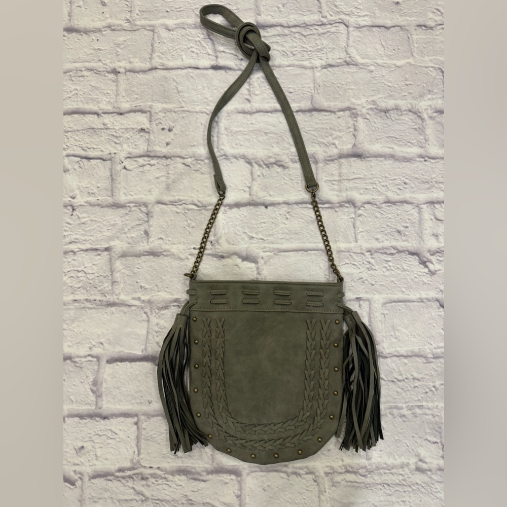 Gray Crossbody Tassels Braid Chain Strap Grey Green Floral Purse Handbag Fringe
